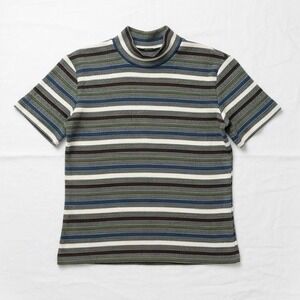 Union Square Vtg Striped Turtleneck Tee  T Shirt Retro Casual Fitted 1980s 80s